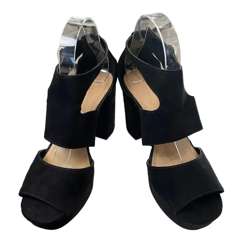 H&M Women's Black Platform Block Heel Sandals 7